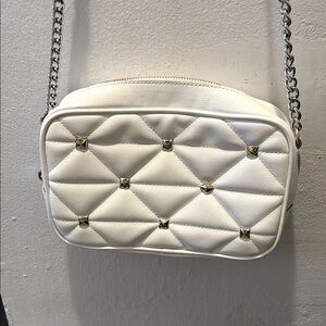 INC White Quilted Chain Shoulder Bag